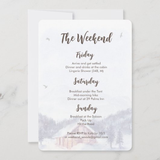 Weekend in de bossen Winter uitnodiging (Achterkant)