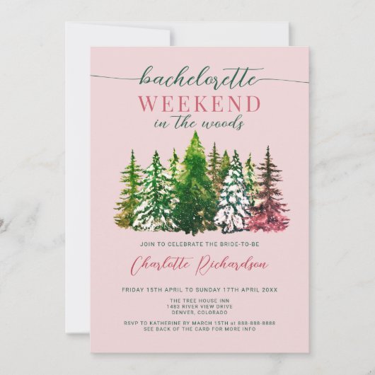 Weekend in het Bos Bachelorette Party Dusty Roos Kaart (Voorkant)