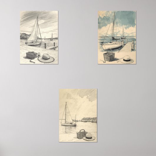 Weekend in the Hamptons – Retro East Coast Seaside Muurkunst Sets (Voorkant)