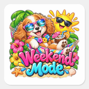 Weekend Modus Tropische Puppy Vierkante Sticker