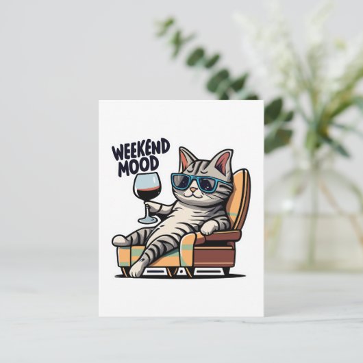 Weekend Mood Kat Chill Briefkaart (Staand voorkant)