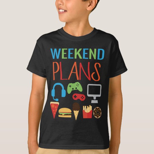 Weekend Plannen Kinder Gamer Videospel Fast Food T-shirt (Voorkant)