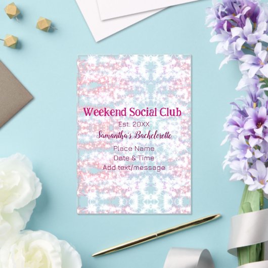 Weekend Social club roze glitter bachelorette deel Acryl Uitnodigingen (Insitu (Huwelijk))