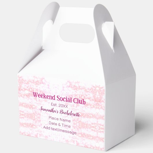 Weekend Social club roze glitters bachelorette fee Bedankdoosjes (Achterkant)