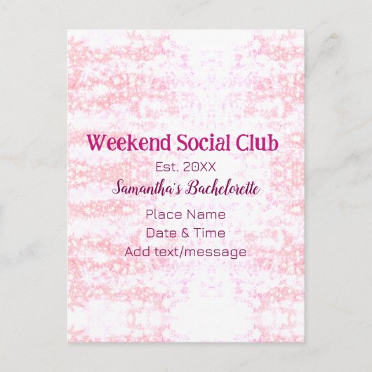Weekend Social club roze glitters bachelorette fee Briefkaart (Voorkant)