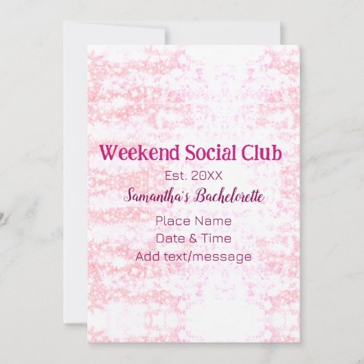 Weekend sociale club roze glitters bruidsmeisje fe feestdagenkaart (Voorkant)