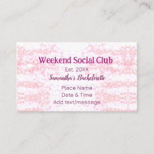 Weekend sociale club roze glittersingleparty visitekaartje