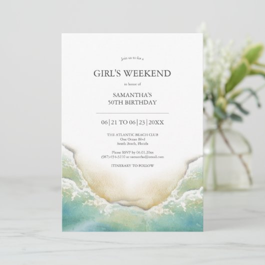 Weekend Uitnodigingen Waterverf Shoreline (Staand voorkant)