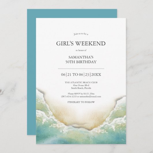 Weekend Uitnodigingen Waterverf Shoreline (Voorkant / Achterkant)