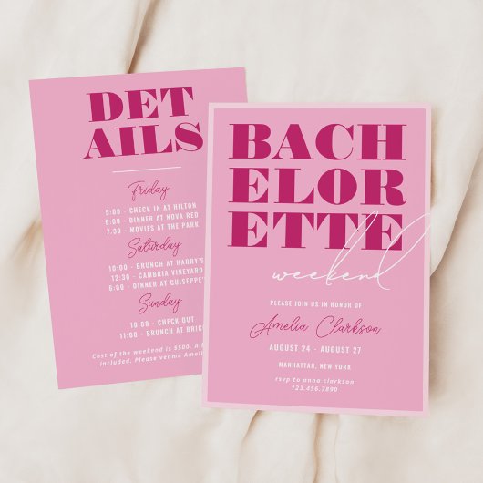 Weekend van de Bold Pink Bachelorette Kaart