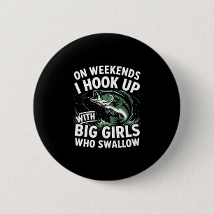 Weekend vissen humor visser - haak op grote ronde button 5,7 cm