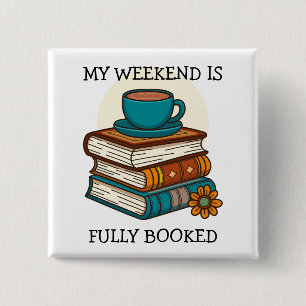 Weekend vol boekenliefhebbers vierkante button 5,1 cm