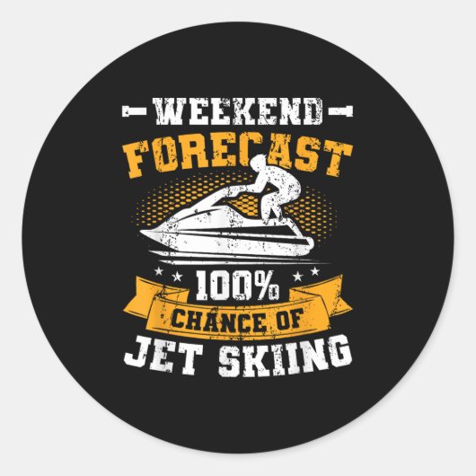 Weekend Voorspelling Jetskiën Grappig Jetski _1 Ronde Sticker (Voorkant)
