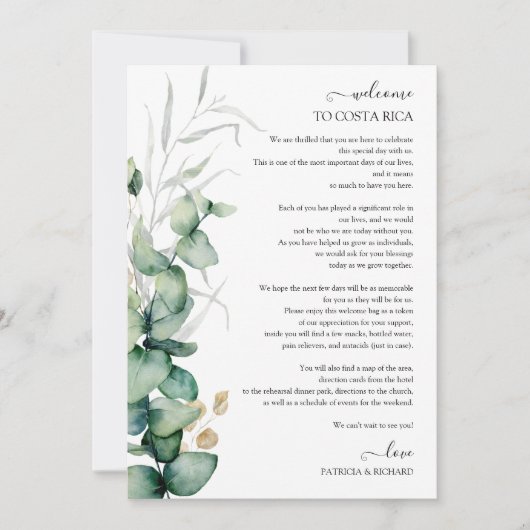 Weekend Wedding Itinerary Greenery Eucalyptus Kaart (Voorkant)