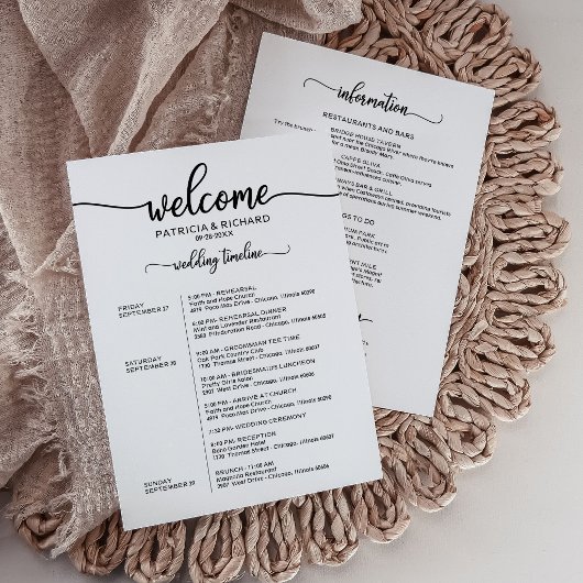 Weekend Wedding Schedule Elegant Calligraphy Kaart