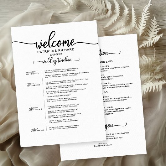 Weekend Wedding Schedule Elegant Calligraphy Kaart