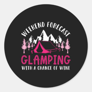 Weekend Weervoorspelling Glamping Wijn Grappige Gl Ronde Sticker