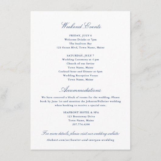 Weekendgebeurtenissen en accommodatiekaart informatiekaartje (Voorkant)