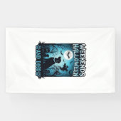 Weekends Halloween Honden Geest Volle Maan Silhoue Spandoek (Horizontaal)