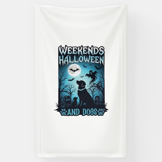 Weekends Halloween Honden Geest Volle Maan Silhoue Spandoek (Verticaal)