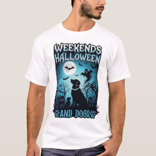 Weekends Halloween Honden Geest Volle Maan Silhoue T-shirt