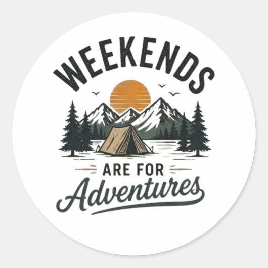 Weekends zijn voor avonturen ronde sticker (Voorkant)