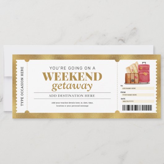 Weekenduitstap Gouden Cadeaoreis Reisvoucher Kaart (Voorkant)