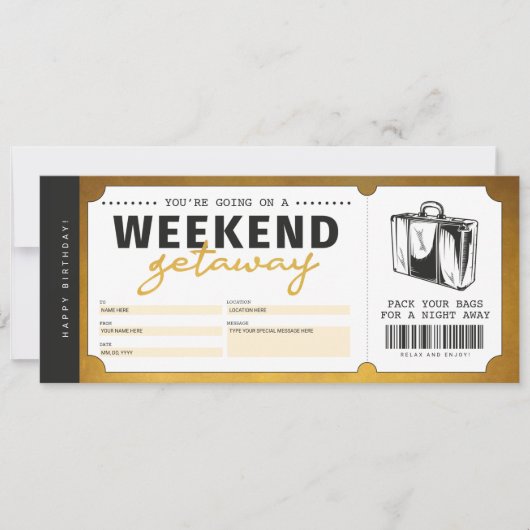 Weekenduitstap Gouden Cadeaubewijs Reisvoucher Kaart (Voorkant)