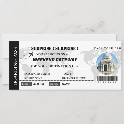 Weekendverrassing Getaway Boarding pass Ticket Kaart (Voorkant)