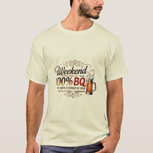 Weekendvoorspelling: 100% BBQ & Beer – Funny Grill T-shirt (Voorkant)