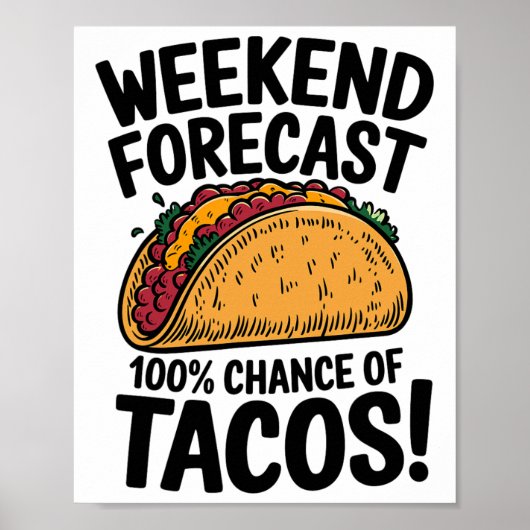 Weekendvoorspelling 100% kans op Tacos Funny Taco Poster (Voorkant)