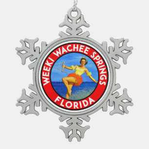 Weeki Wachee Springs Florida Water Skiing Ski Tin Sneeuwvlok Ornament