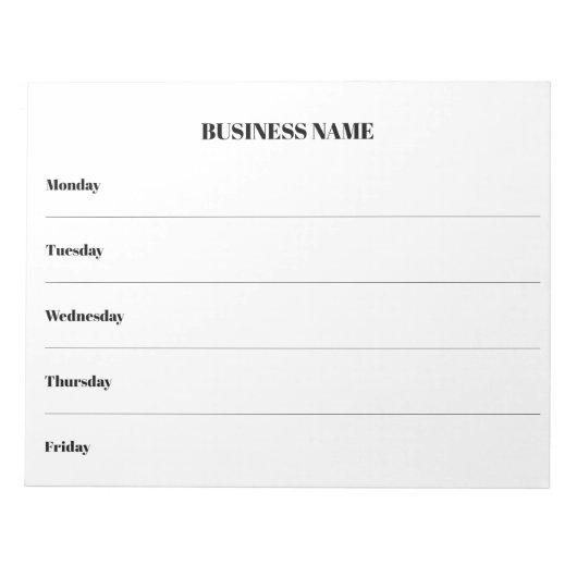 Weekkalender bedrijfsnaam notitieblok (Voorkant)