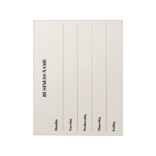 Weekkalender beige bedrijfsnaam notitieblok (Linkerzijde)