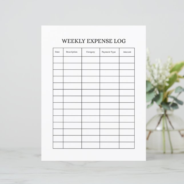 WEEKLY EXPENSE LOG (Staand voorkant)