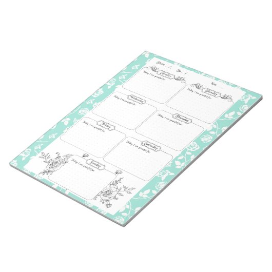 Weekly Gratitude Journal Blue Floral Notitieblok (Schuin)