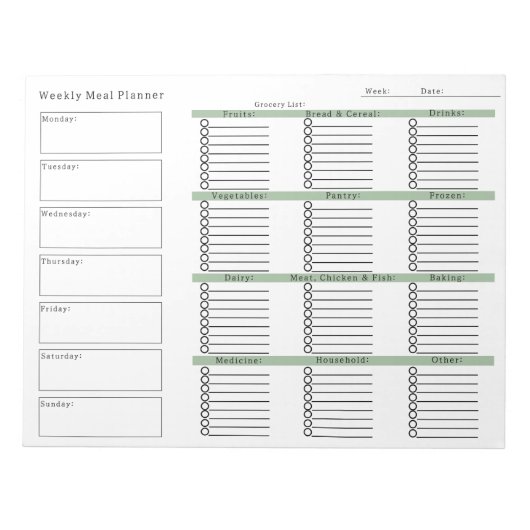 Weekly Meal Planner Grocery Shopping List Notitieblok (Voorkant)