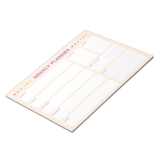 Weekly Planner Colorful Hearts Purple Text Notitieblok (Schuin)