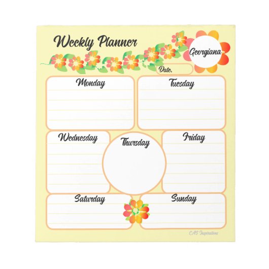 Weekly Planner Geel Notitieblok met Oranje bloemen (Voorkant)