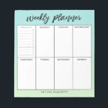 Weekly Planner Green Ombre | Naam toevoegen Notitieblok<br><div class="desc">Elegant en modern weekblad planner. Er zijn 8 vakjes op het notitieblok om uw schema en plan voor elke dag van de week op te schrijven. De eerste achterzijde is een wekelijkse checklist. De achtergrond is in een  groene kleur. U kunt jouw naam onderaan toevoegen.</div>