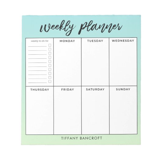 Weekly Planner Green Ombre | Naam toevoegen Notitieblok (Voorkant)