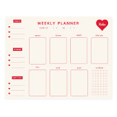 Weekly Planner Red Hearts Notitieblok met naam