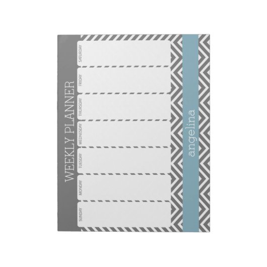 Weekly Planner Robin Egg Blue en Gray Chevrons Notitieblok (Linkerzijde)