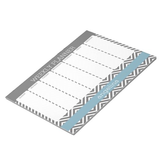 Weekly Planner Robin Egg Blue en Gray Chevrons Notitieblok (Schuin)