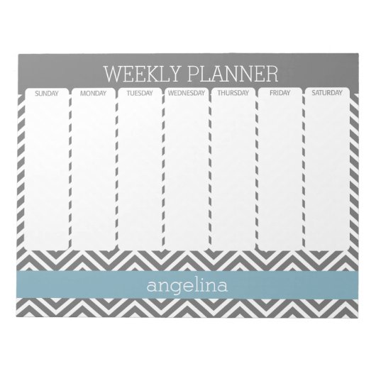Weekly Planner Robin Egg Blue en Gray Chevrons Notitieblok (Voorkant)