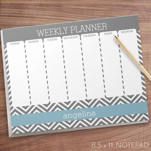 Weekly Planner Robin Egg Blue en Gray Chevrons Notitieblok