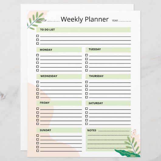 Weekly Planner Template (Voorkant / Achterkant)