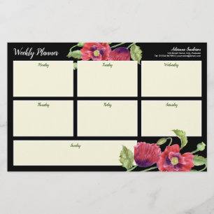Weekly Planner Waterverf Red Poppies Black Statio Briefpapier