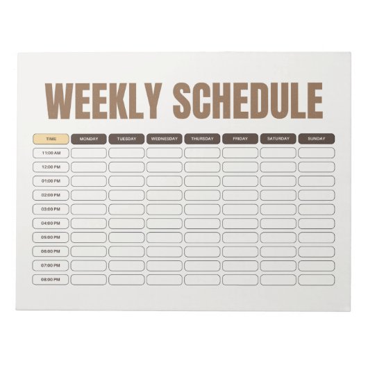Weekly Schedule Planner Minimal Beige Grid Notitieblok (Voorkant)