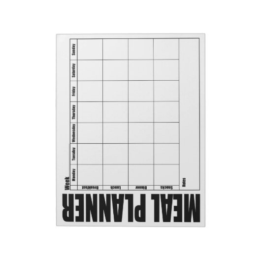 Weekmenu Meaal bord zwart/wit Notitieblok (Linkerzijde)